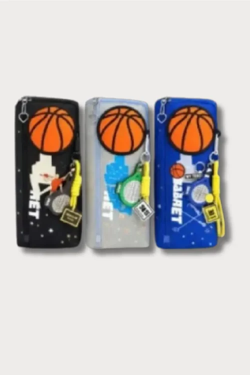 Sports Theme Zipper Pencil Case with Keychain – Large Capacity School Pencil Pouch