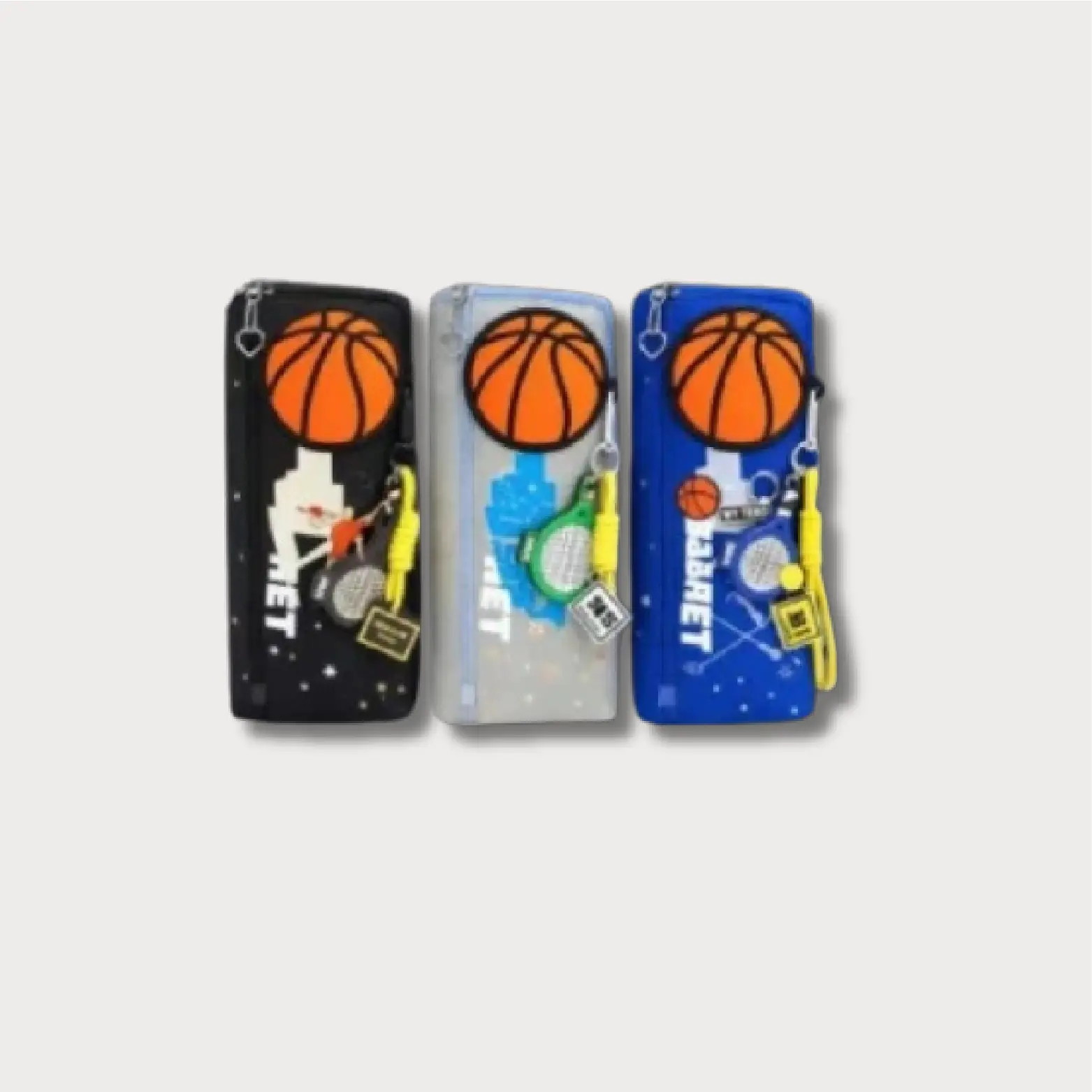 Sports Theme Zipper Pencil Case with Keychain – Large Capacity School Pencil Pouch