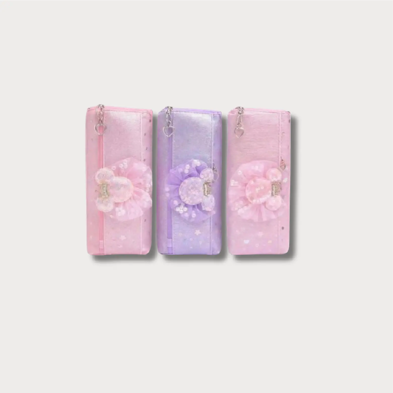 Girls Glitter Flower Pencil Pouch – Cute Zipper Stationery Case