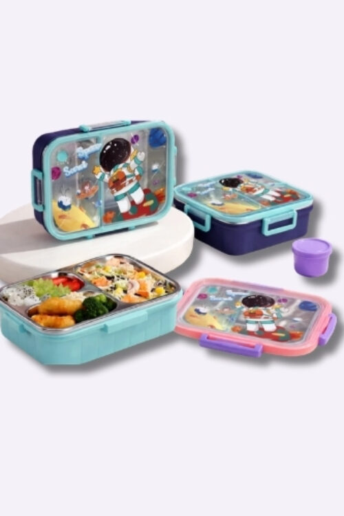 Astronaut Kids Stainless Steel Compartment Lunch Box with Leak-Proof Lid