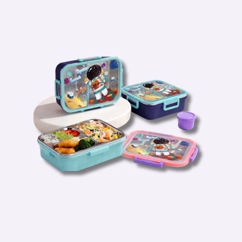 Astronaut Kids Stainless Steel Compartment Lunch Box with Leak-Proof Lid