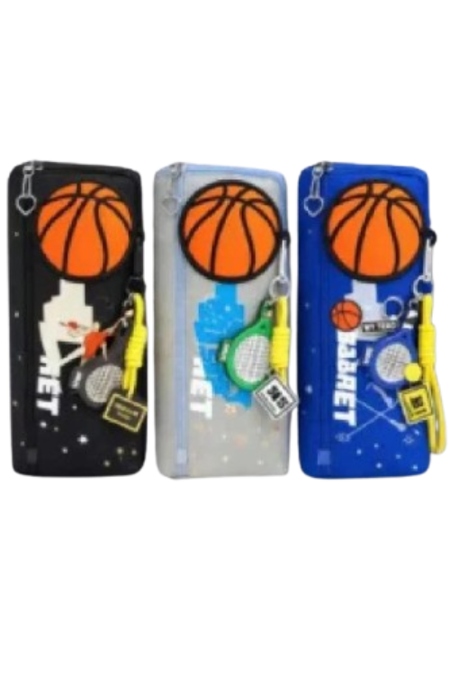 Sports Theme Zipper Pencil Case with Keychain – Large Capacity School Pencil Pouch