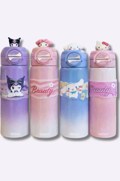 Cute Cartoon Kids Water Bottle – 900ml Leakproof School Water Bottle