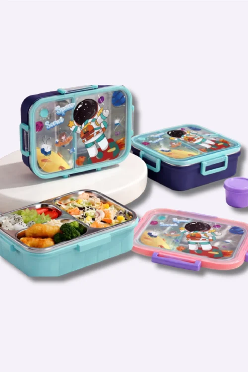 Astronaut Kids Stainless Steel Compartment Lunch Box with Leak-Proof Lid