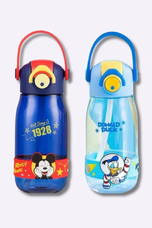 Kids Cartoon Water Bottle with Straw & Handle – Leak-Proof School Drinking Bottle