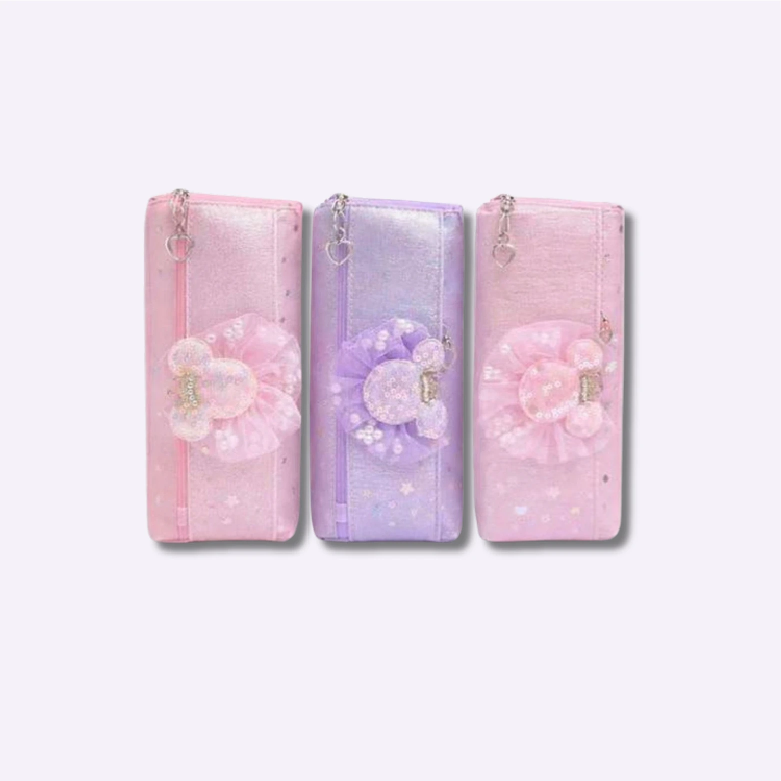 Girls Glitter Flower Pencil Pouch – Cute Zipper Stationery Case